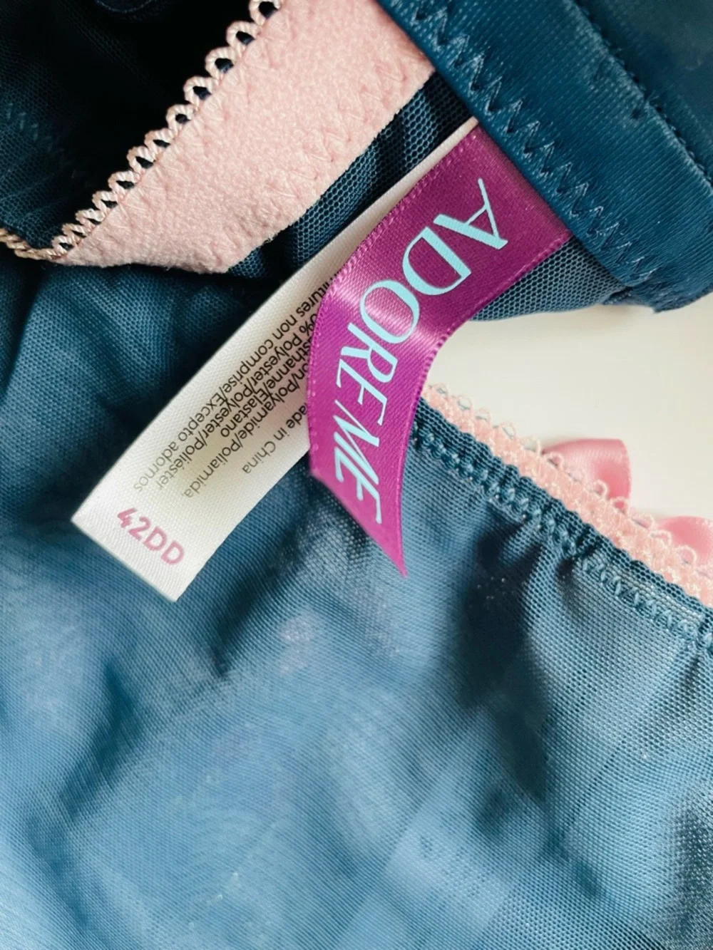 NWT Adore Me 42DD 0X blue floral embroidered bra set with panties
